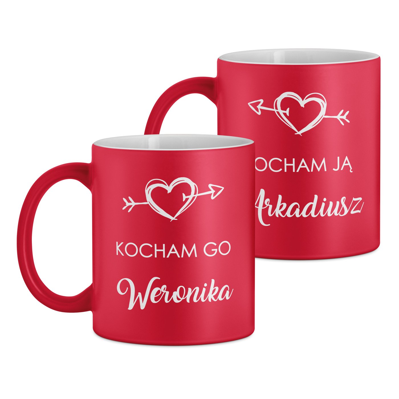 Kubki ceramiczne czerwone z białym środkiem x2 z grawerem dla pary na ślub rocznicę parapetówkę
