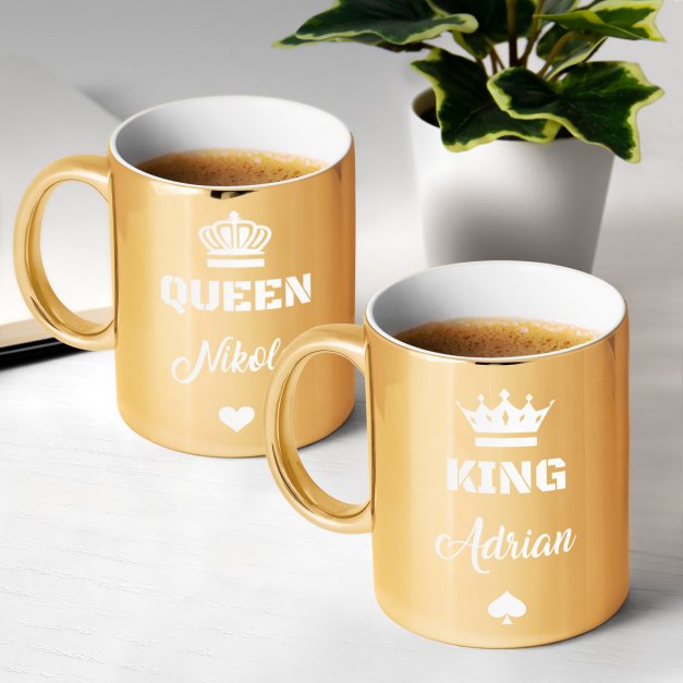 Kubki ceramiczne złote x2 z grawerem dla pary na ślub rocznicę parapetówkę