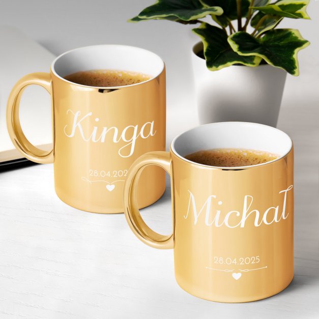 Kubki ceramiczne złote x2 z grawerem dla pary na ślub rocznicę ślubu