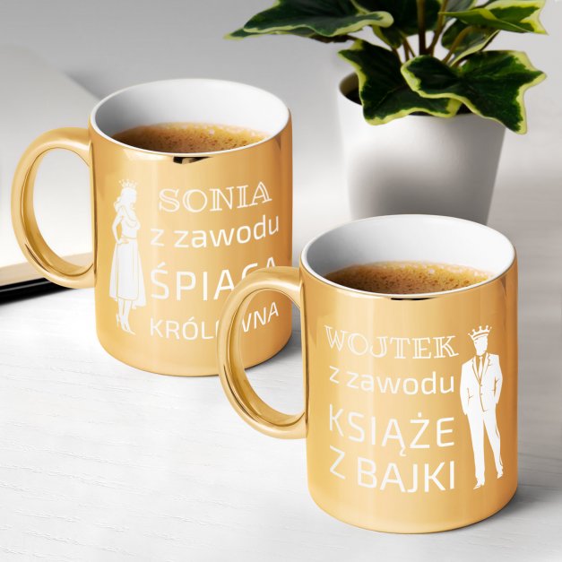 Kubki ceramiczne złote x2 z grawerem dla pary na rocznicę ślubu
