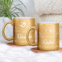 Kubki ceramiczne złote x2 z grawerem dla pary na ślub rocznicę
