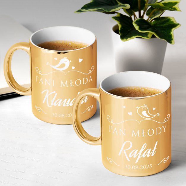Kubki ceramiczne złote x2 z grawerem dla pary na ślub rocznicę