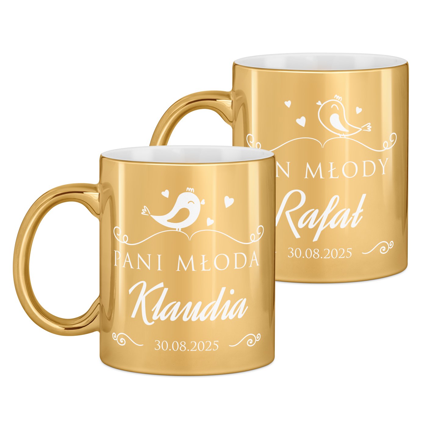 Kubki ceramiczne złote x2 z grawerem dla pary na ślub rocznicę
