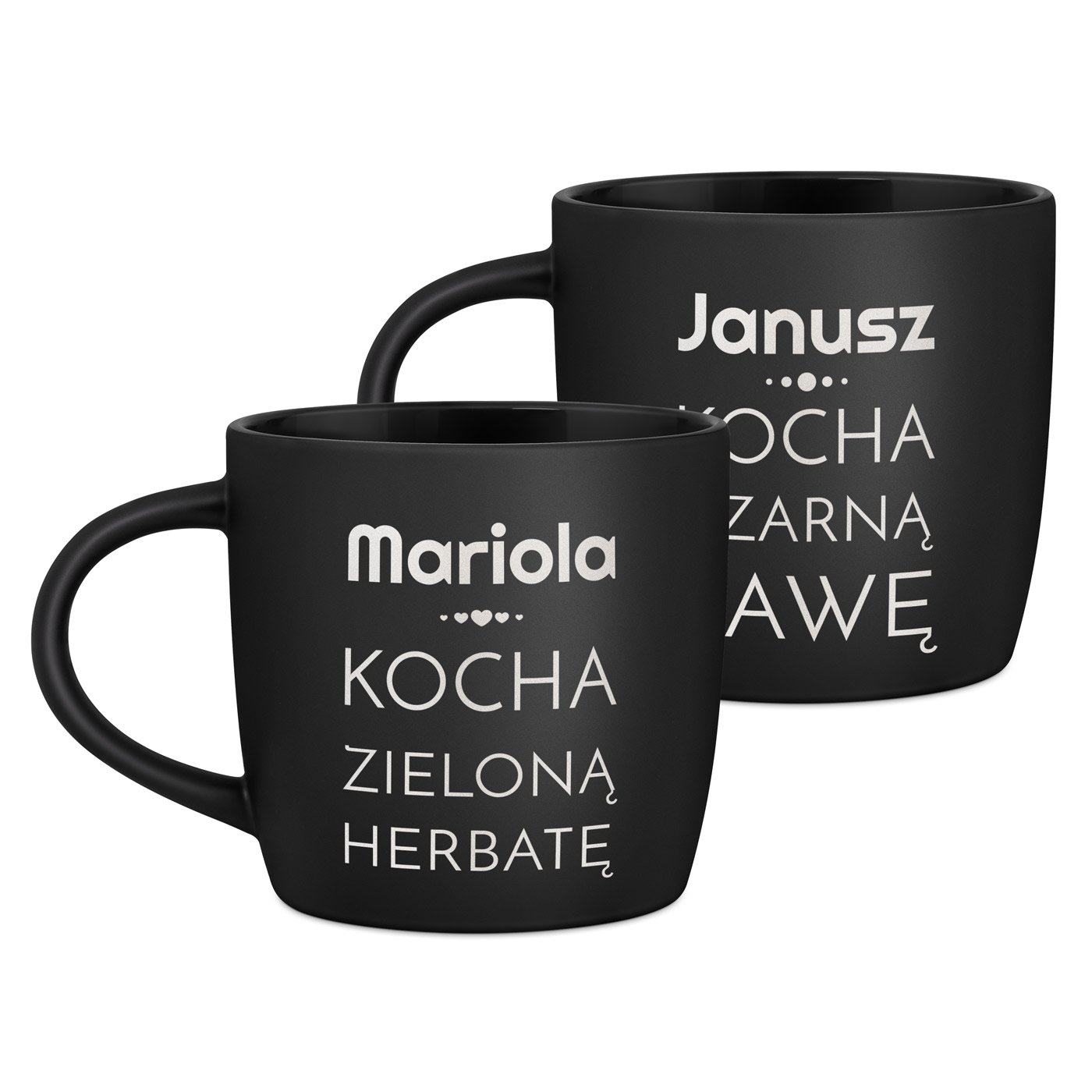 Kubki ceramiczne czarne x2 z grawerem dla pary na ślub rocznicę parapetówkę