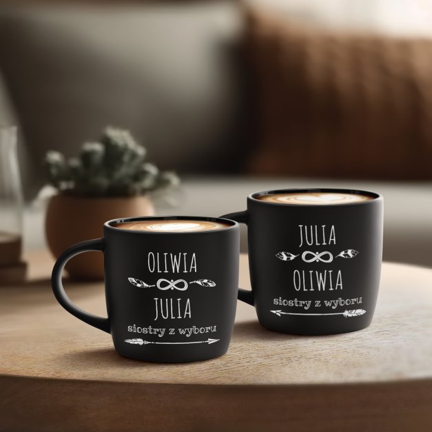 Kubki ceramiczne czarne x2 z grawerem dla sióstr przyjaciółek