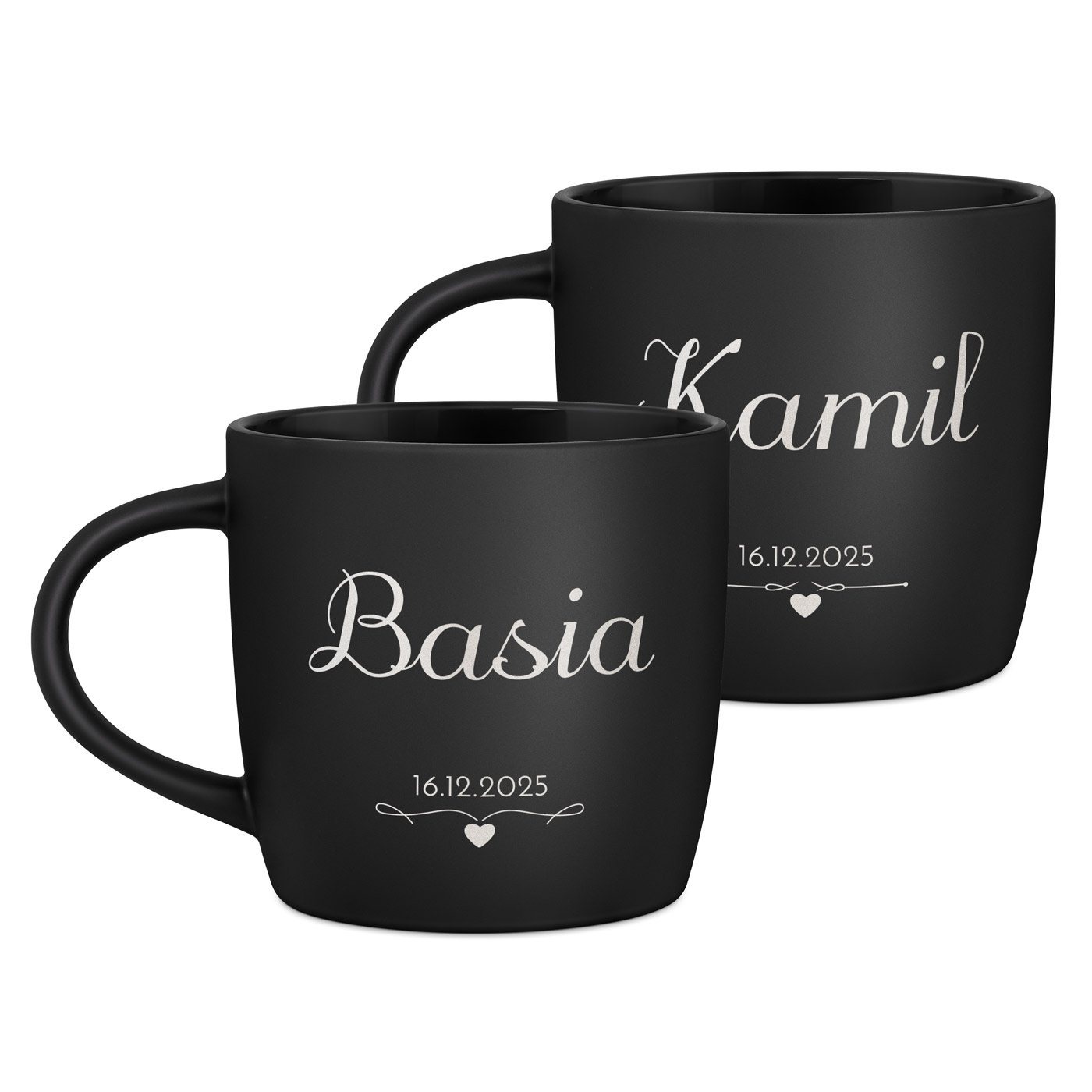 Kubki ceramiczne czarne x2 z grawerem dla pary dla ślub rocznicę parapetówkę