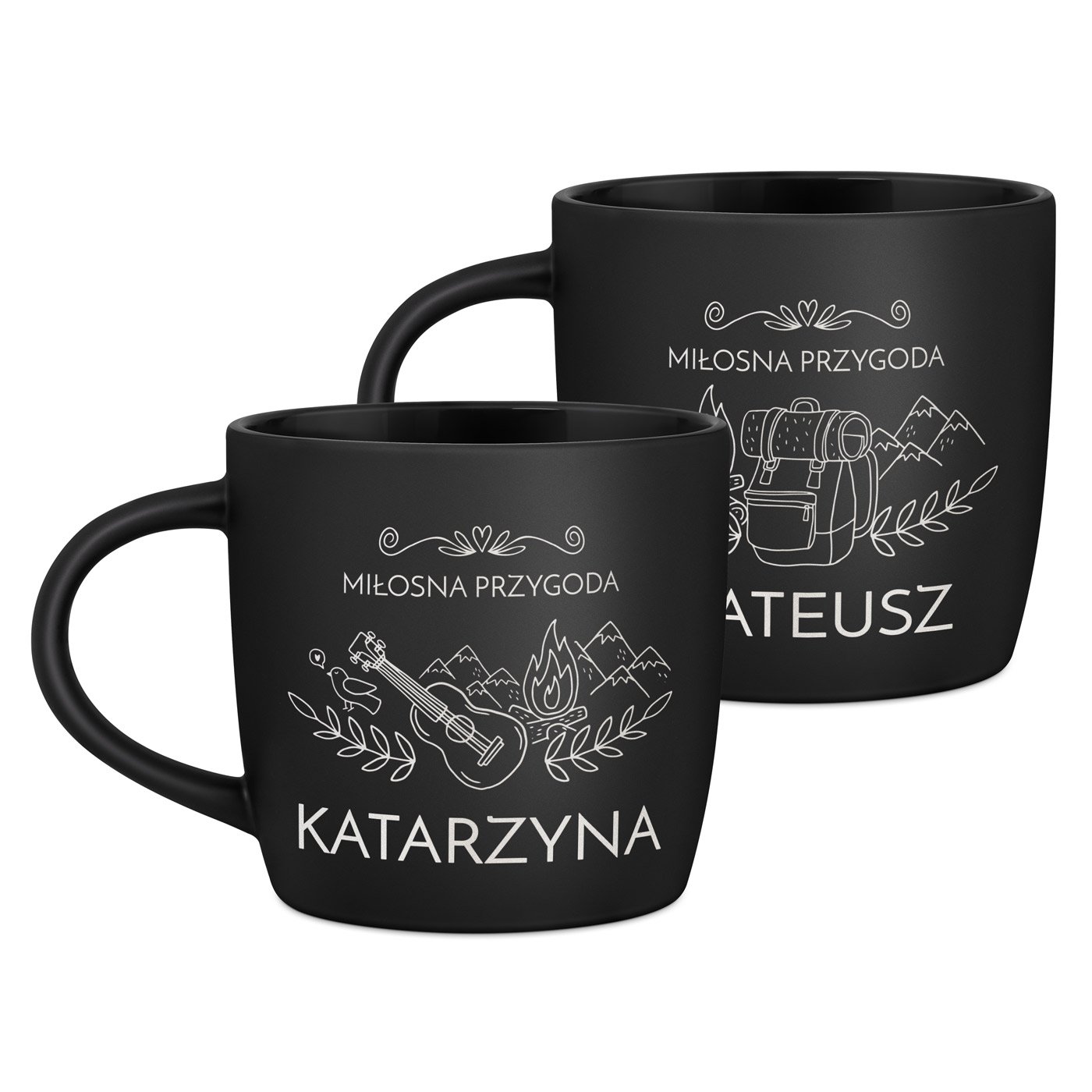 Kubki ceramiczne czarne x2 z grawerem dla pary podróżników miłośników gór na parapetówkę ślub rocznicę