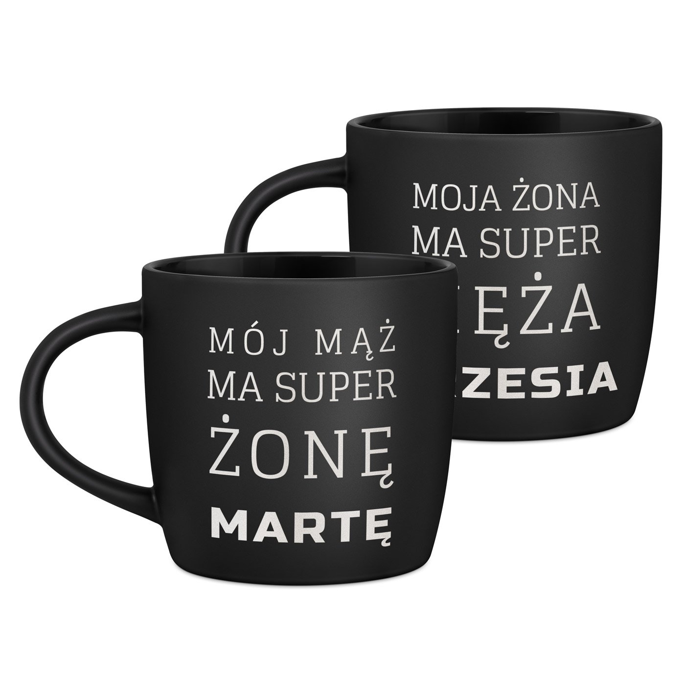 Kubki ceramiczne czarne x2 z grawerem dla pary żony męża na rocznicę walentynki