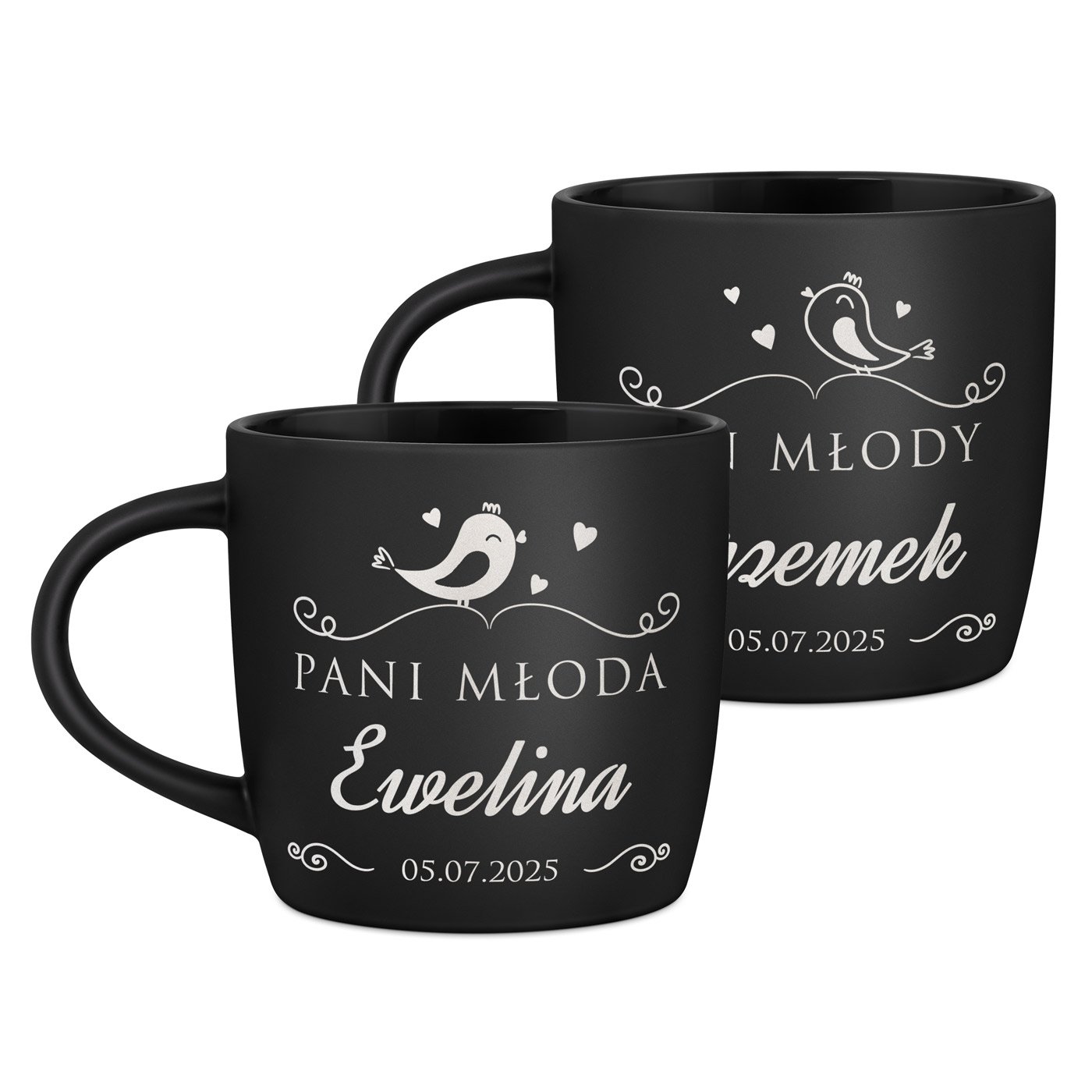 Kubki ceramiczne czarne x2 z grawerem dla pary na ślub