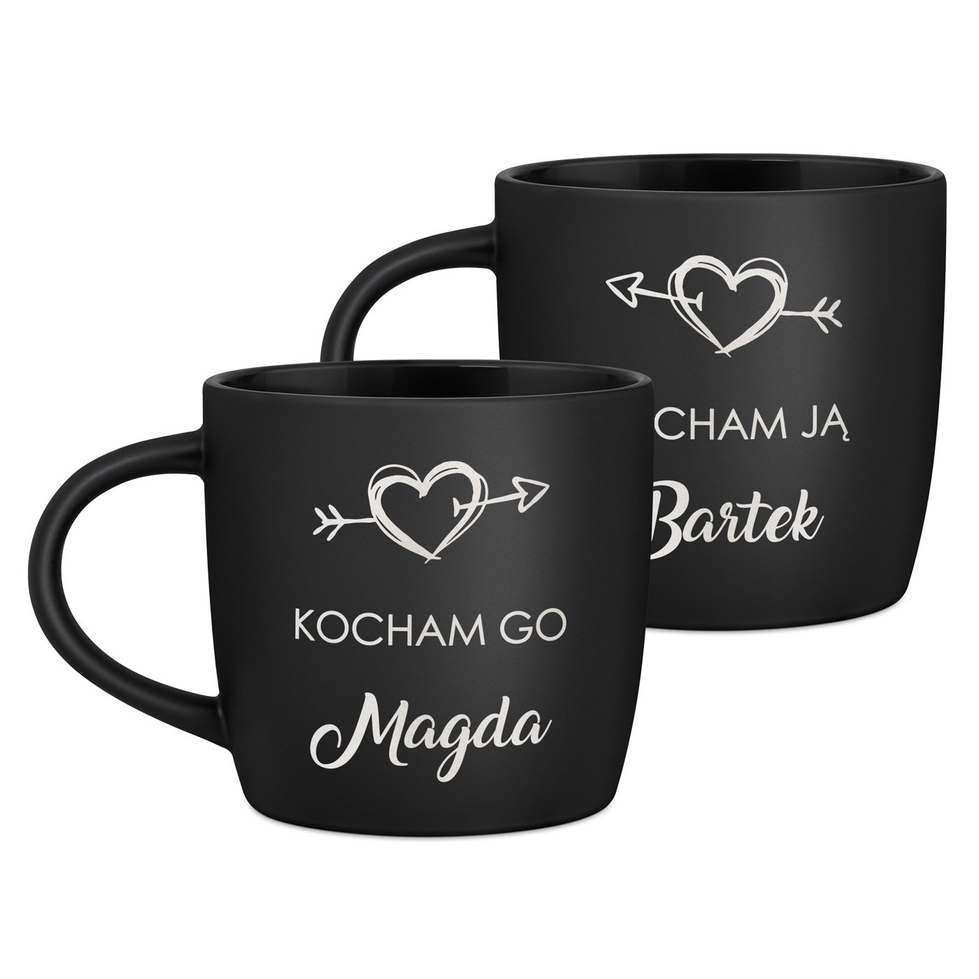 Kubki ceramiczne czarne x2 z grawerem dla pary na ślub rocznicę walentynki
