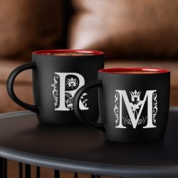 Kubki ceramiczne czarne z czerwonym środkiem x2 z grawerem dla pary na ślub rocznicę parapetówkę