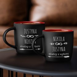 Kubki ceramiczne czarne z czerwonym środkiem x2 z grawerem dla przyjaciółki siostry
