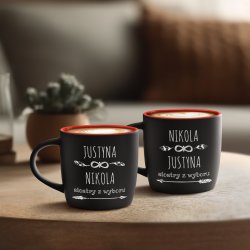 Kubki ceramiczne czarne z czerwonym środkiem x2 z grawerem dla przyjaciółki siostry