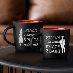 Kubki ceramiczne czarne z czerwonym środkiem x2 z grawerem dla pary na ślub rocznicę parapetówkę