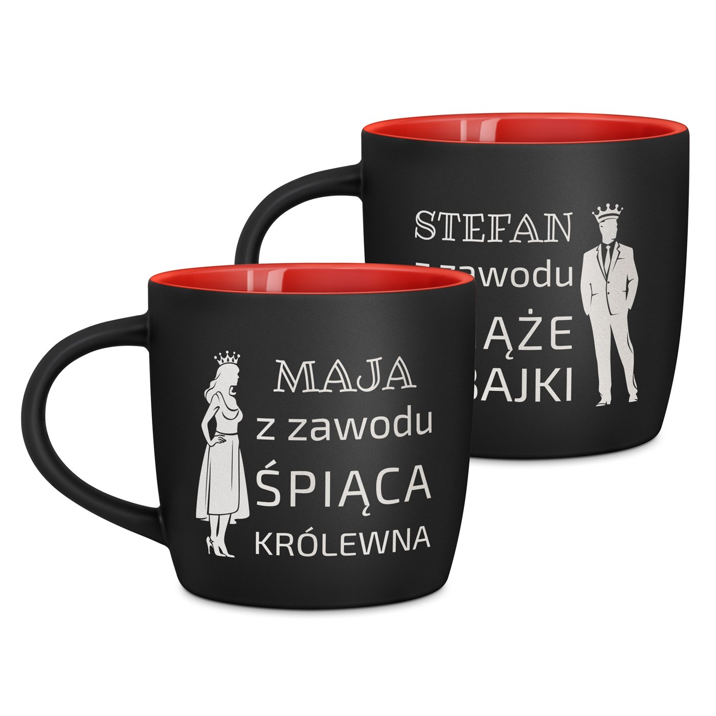 Kubki ceramiczne czarne z czerwonym środkiem x2 z grawerem dla pary na ślub rocznicę parapetówkę