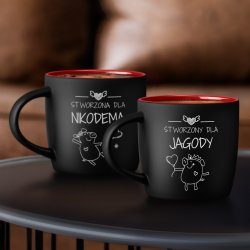 Kubki ceramiczne czarne z czerwonym środkiem x2 z grawerem dla pary na ślub rocznicę walentynki
