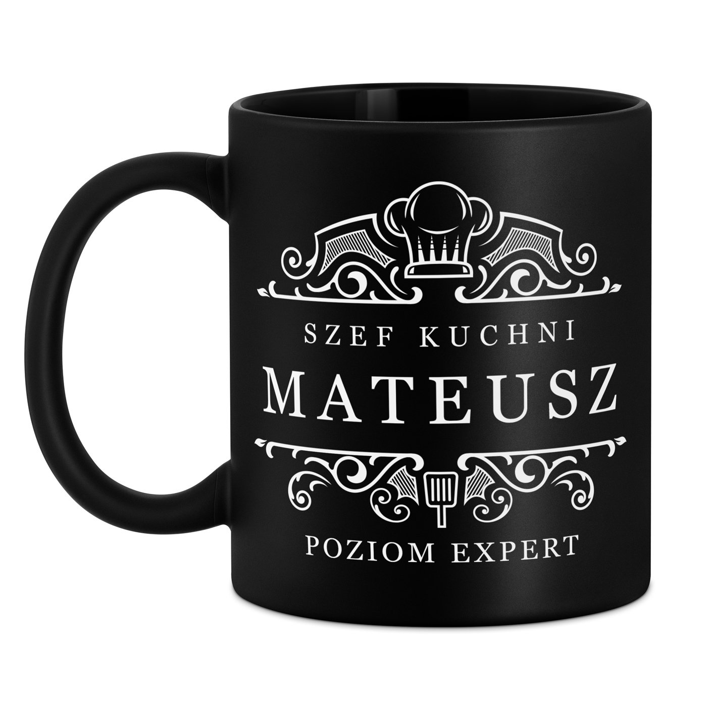 Kubek ceramiczny czarny matowy z grawerem dla szefa kuchni kucharza na imieniny