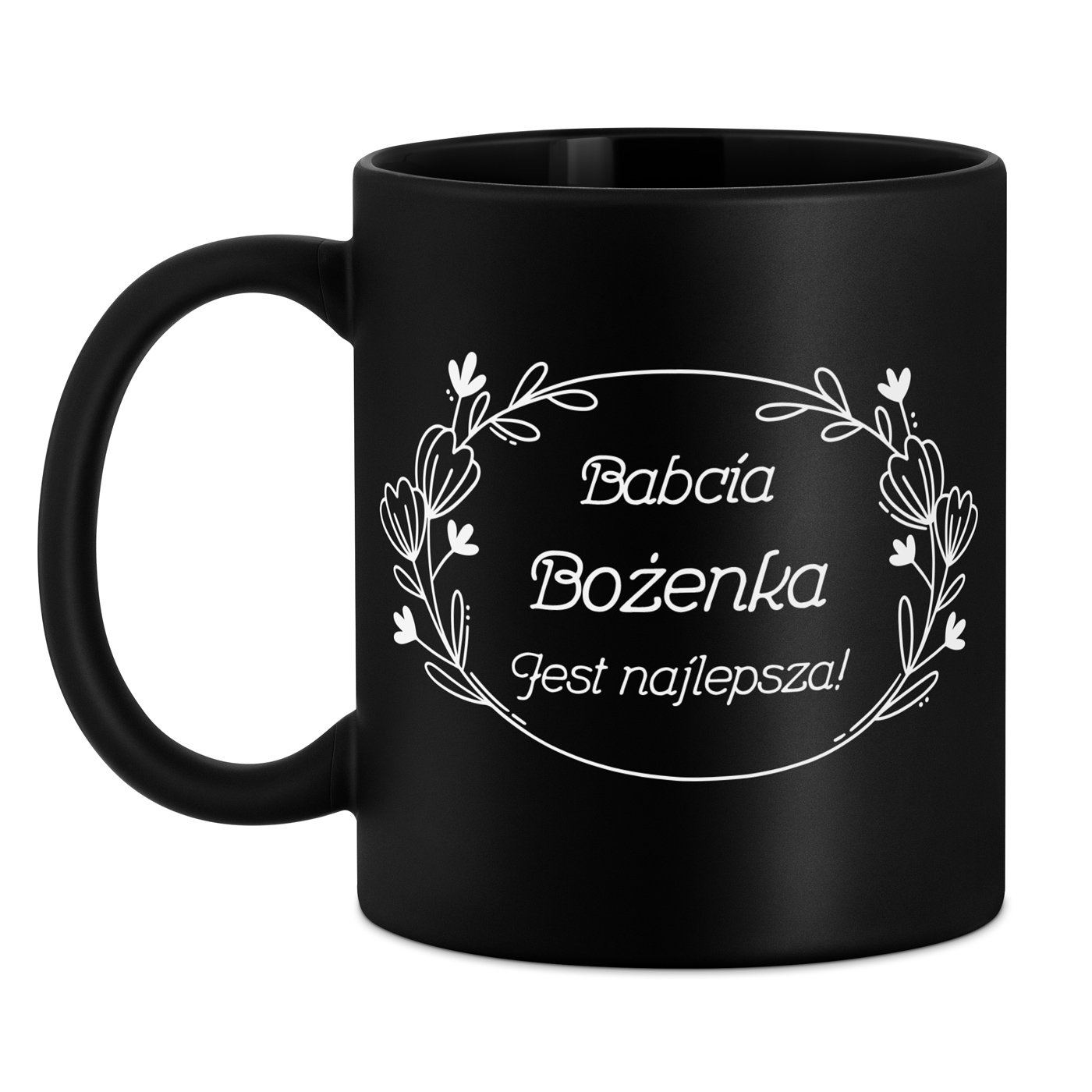 Kubek ceramiczny czarny matowy z grawerem dla babci na Dzień Babci