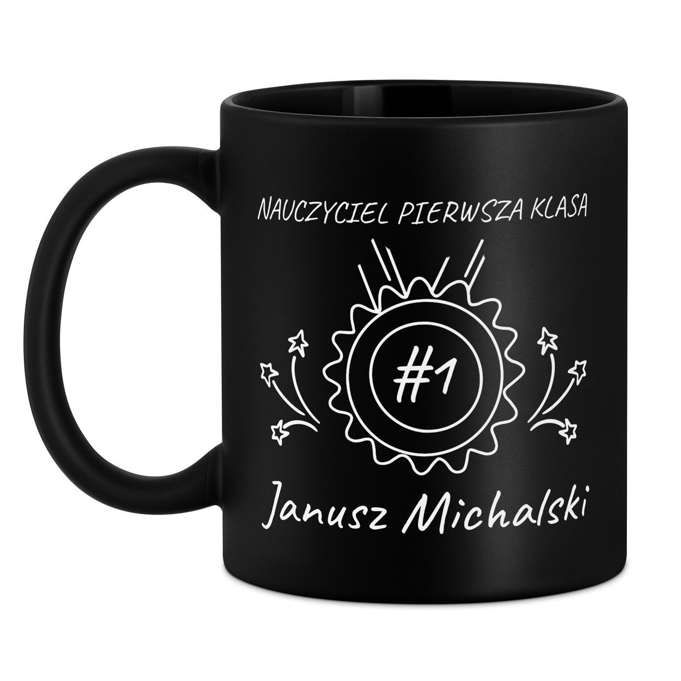 Kubek ceramiczny czarny matowy z grawerem dla nauczyciela wychowawcy na Dzień Nauczyciela