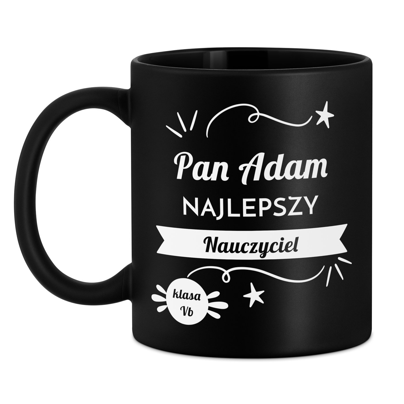 Kubek ceramiczny czarny matowy z grawerem dla nauczyciela wychowawcy na Dzień Nauczyciela