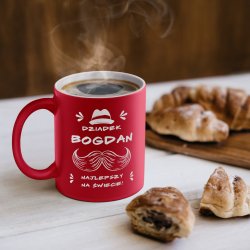 Kubek ceramiczny czerwony z białym środkiem z grawerem dla dziadka na imieniny Dzień Dziadka