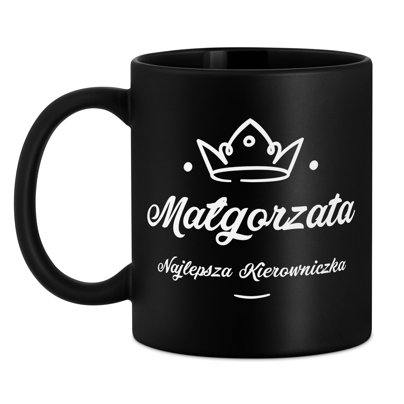 Kubek ceramiczny czarny matowy z grawerem dla kierowniczki z okazji imienin awansu w pracy