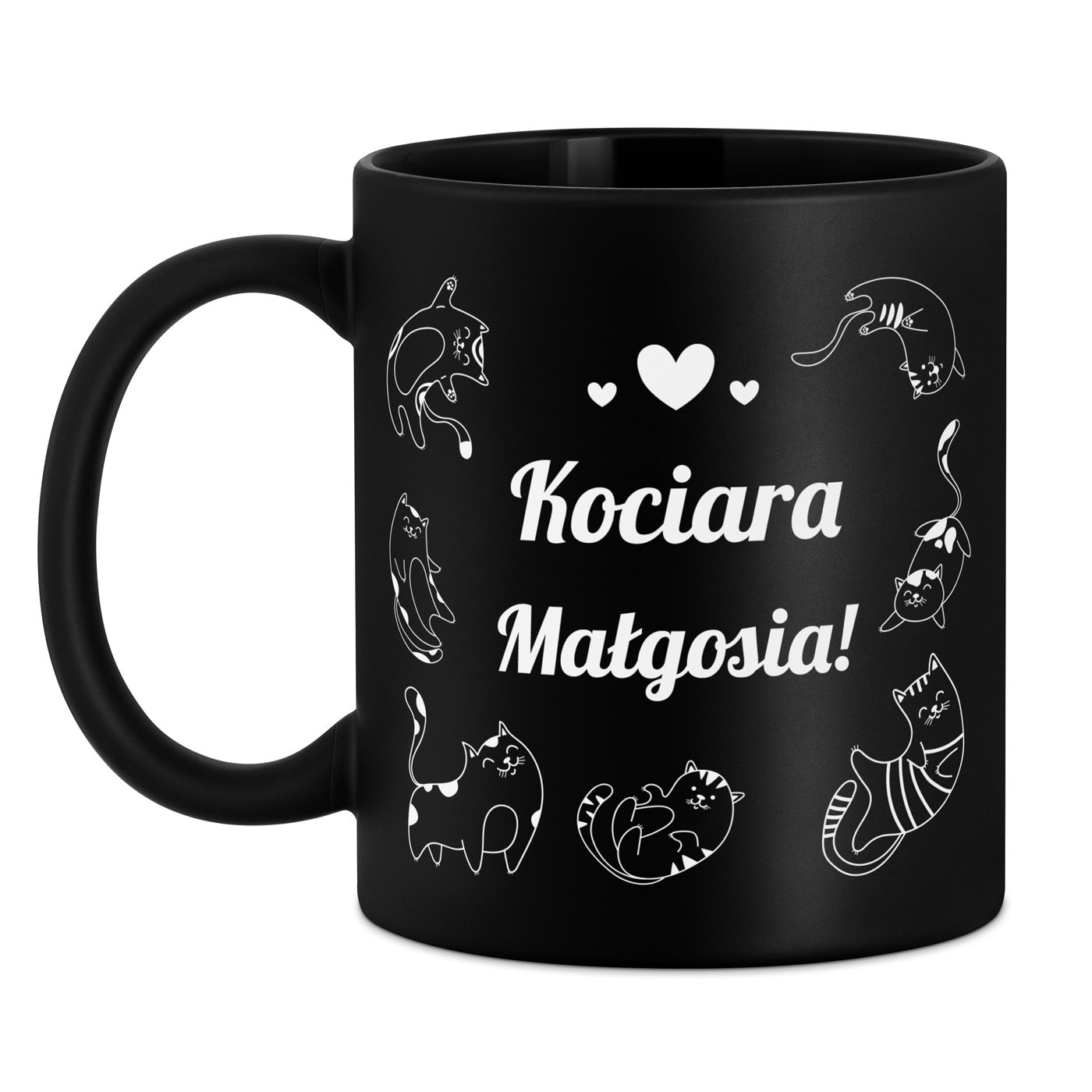 Kubek ceramiczny czarny matowy z grawerem dla kociary na imieniny