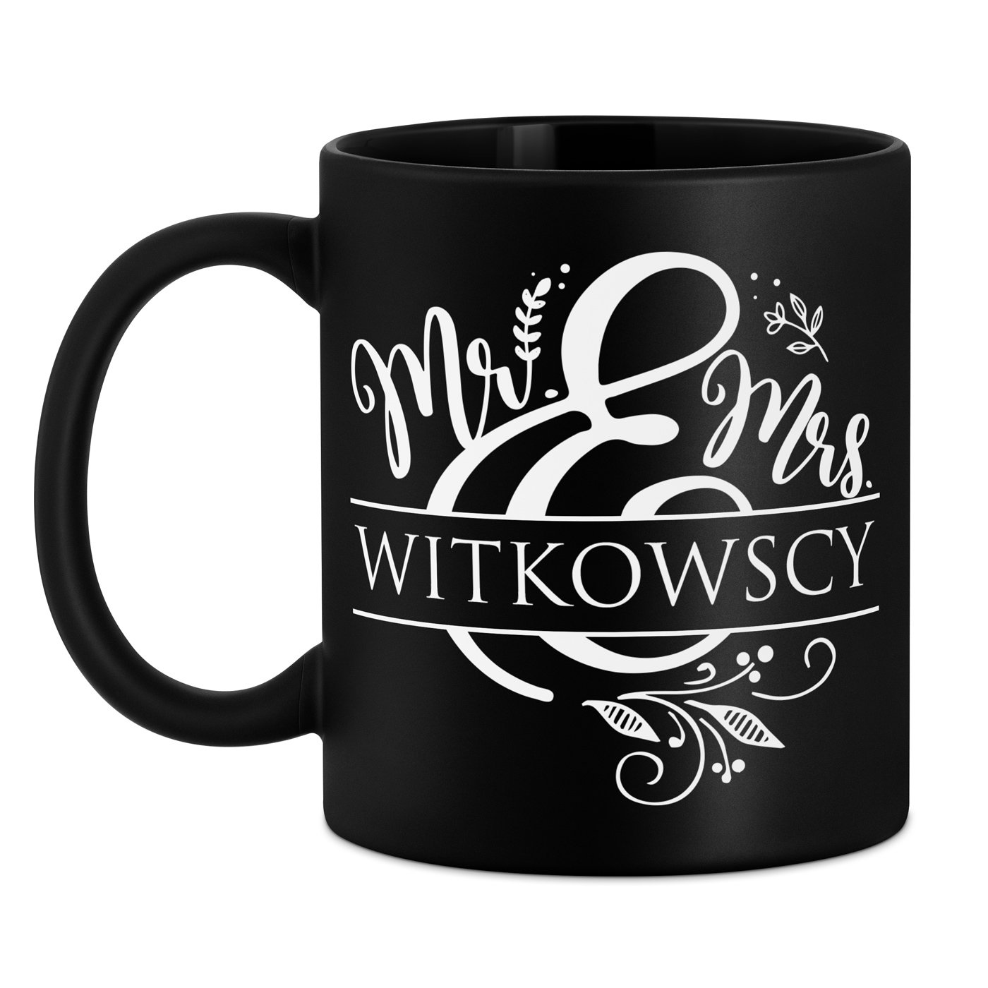 Kubek ceramiczny czarny matowy z grawerem dla pary na ślub rocznicę parapetówkę