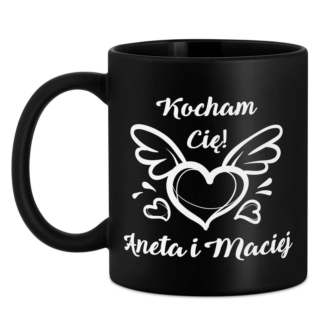 Kubek ceramiczny czarny matowy z grawerem dla pary chłopaka dziewczyny na walentynki rocznicę ślubu