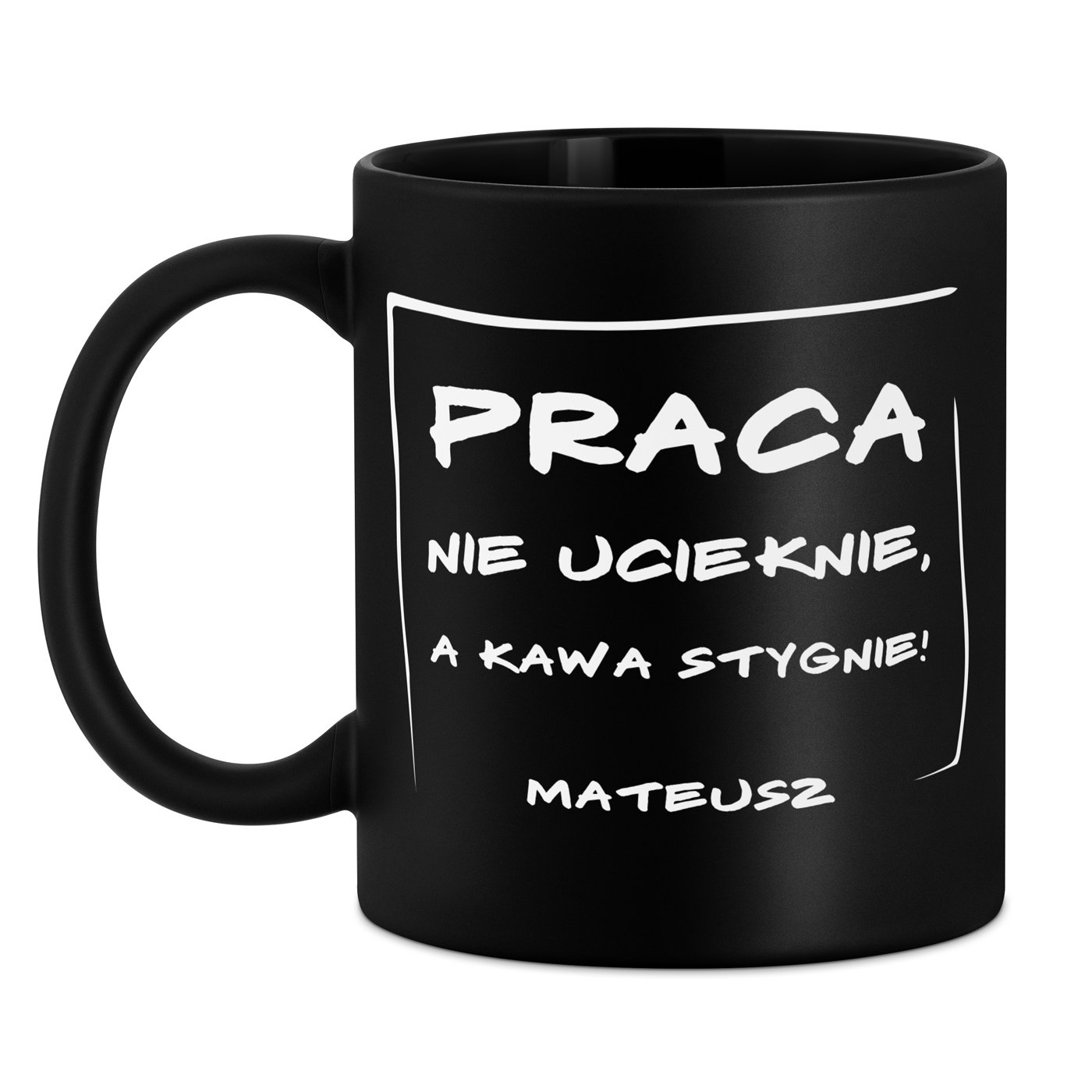 Kubek ceramiczny czarny matowy z grawerem dla niego pracoholika pracownika na awans w pracy imieniny