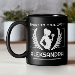 Kubek ceramiczny czarny matowy z grawerem dla kulturystki fitnesski sportowca trenerki na imieniny
