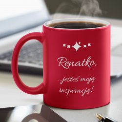 Kubek ceramiczny czerwony z białym środkiem z grawerem dla niej na imieniny