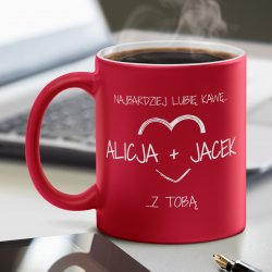 Kubek ceramiczny czerwony z białym środkiem z grawerem dla pary chłopaka męża dziewczyny żony na walentynki