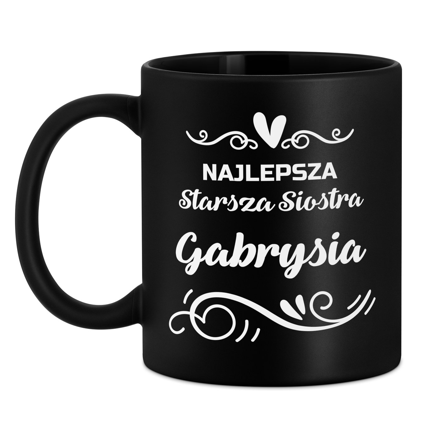 Kubek ceramiczny czarny matowy z grawerem dla siostry