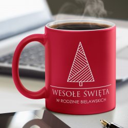 Kubek ceramiczny czerwony z białym środkiem z grawerem dla pary na święta