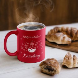 Kubek ceramiczny czerwony z białym środkiem z grawerem dla niej na imieniny