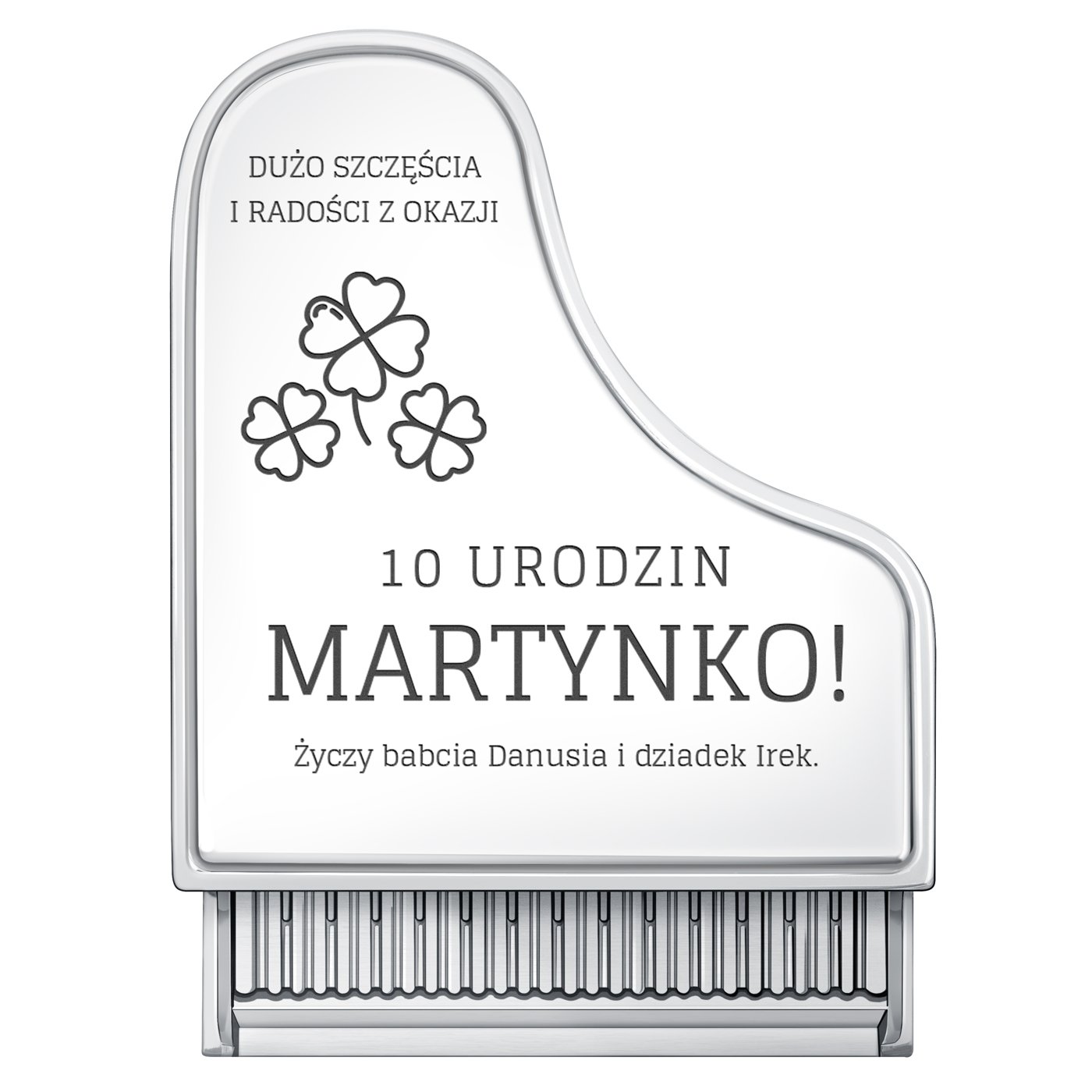 Szkatułka posrebrzana fortepian z grawerem dla dziewczynki na 10 urodziny