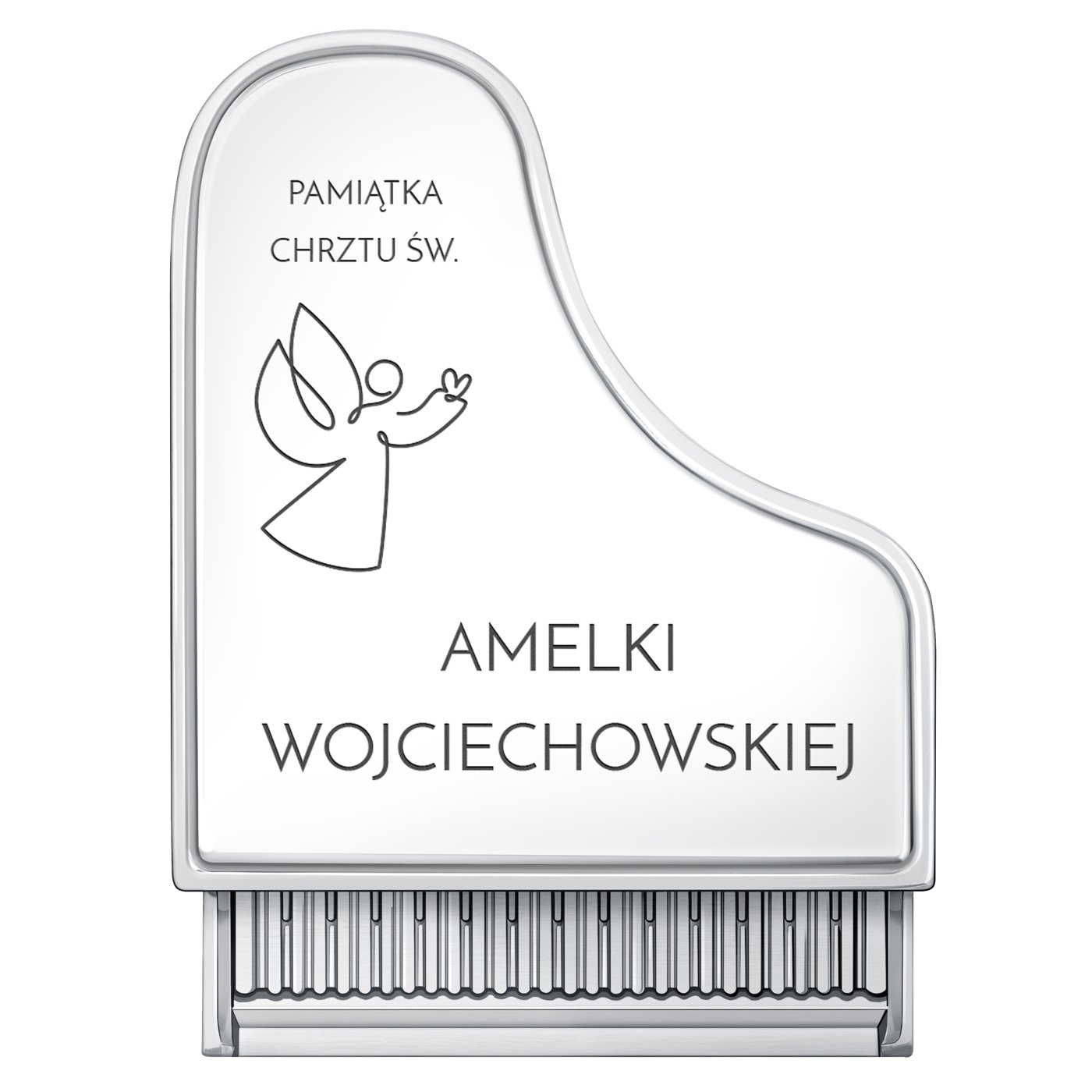Szkatułka posrebrzana fortepian z grawerem dla dziewczynki na chrzest