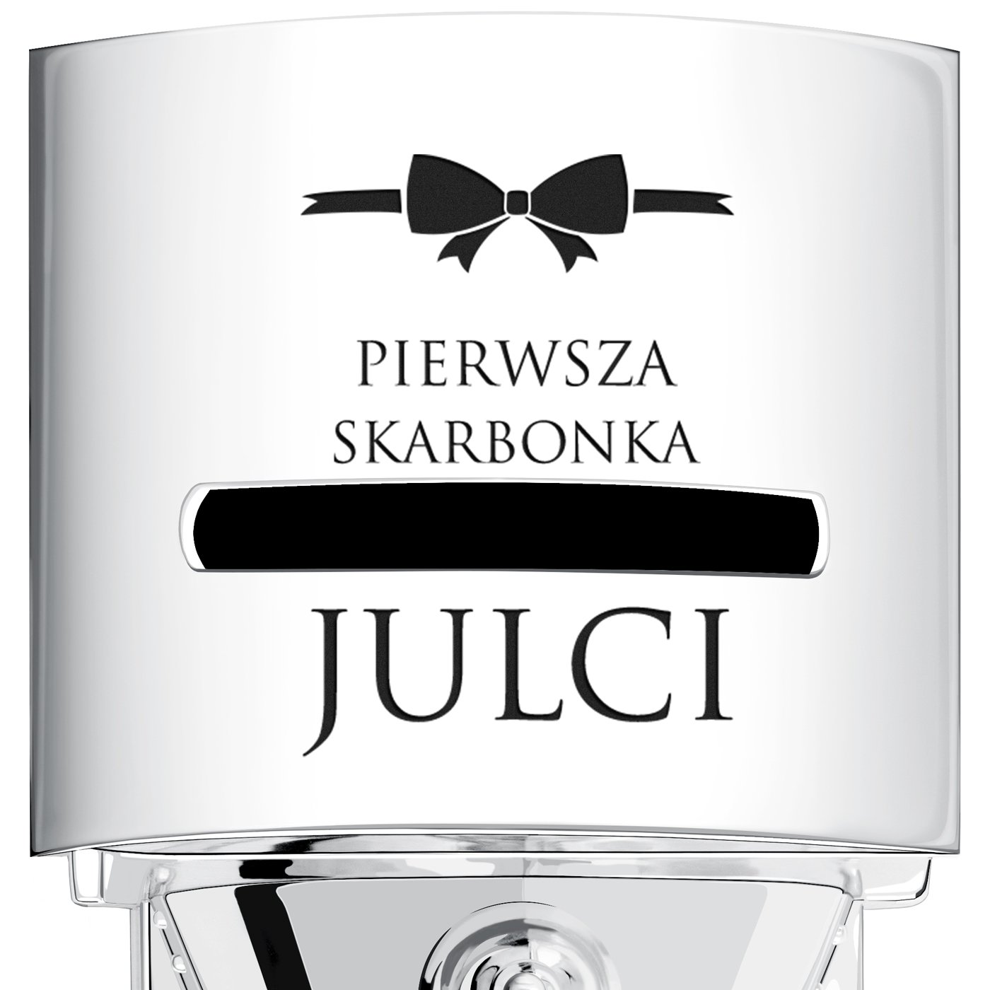 Skarbonka posrebrzana lokomotywa pociąg z grawerem dla dziewczynki