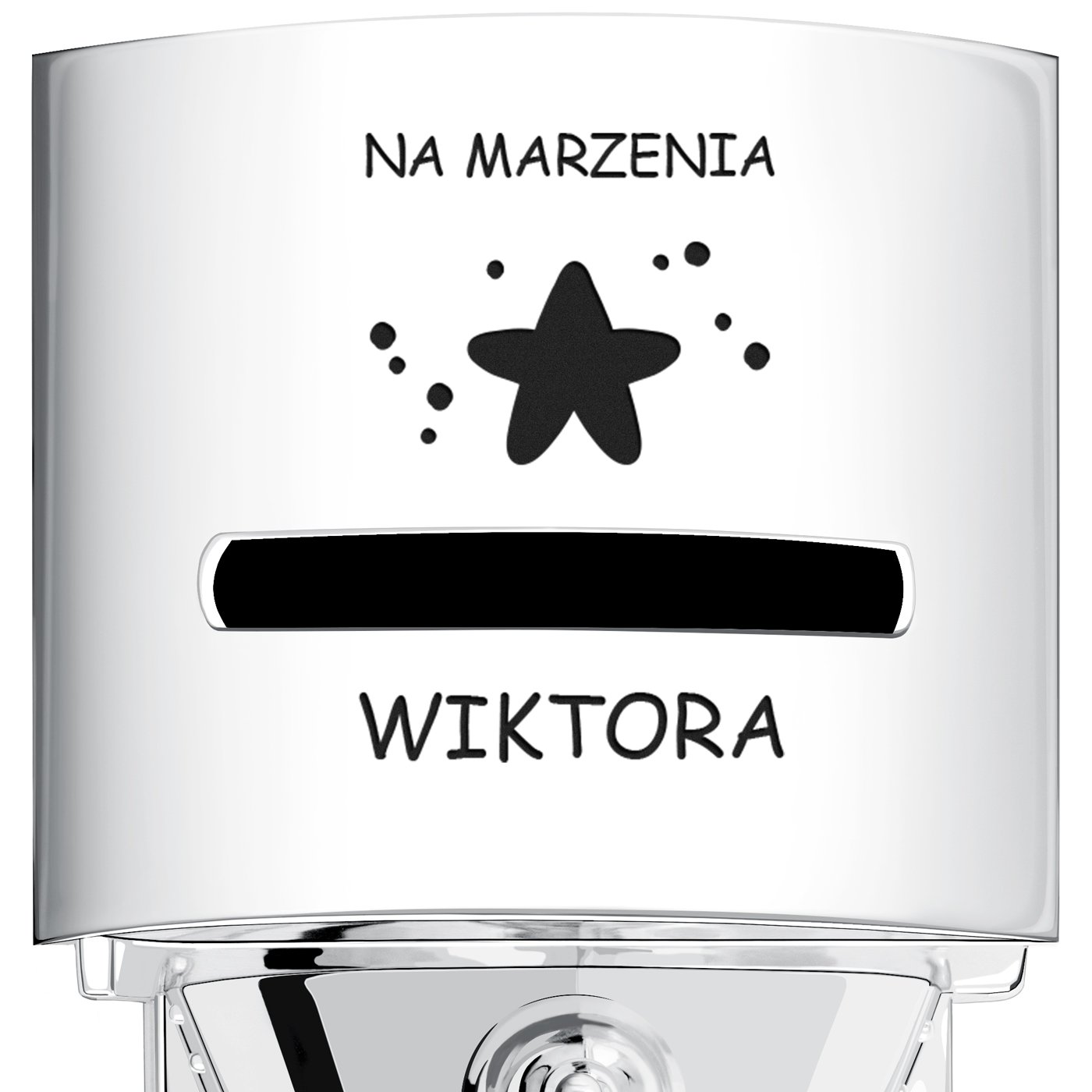 Skarbonka posrebrzana lokomotywa pociąg z grawerem dla dziecka dla chłopca na imieniny