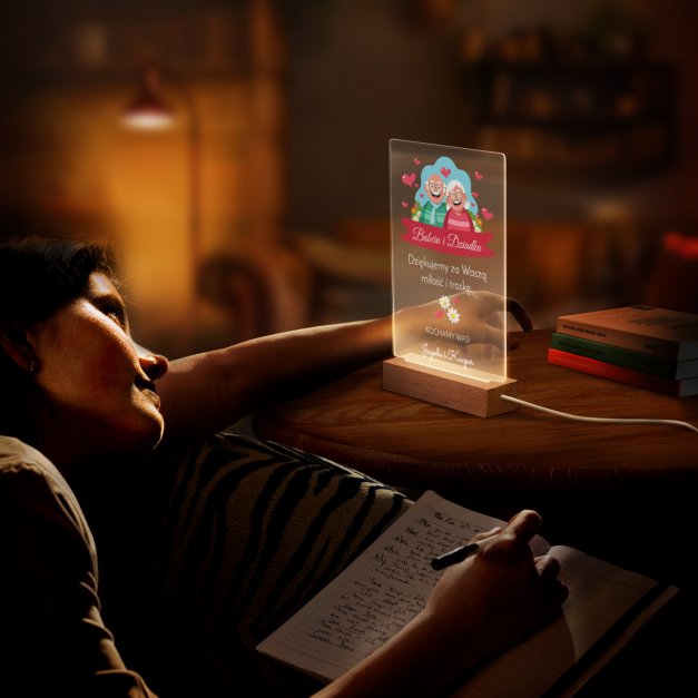 Lampka ramka L z wydrukiem na szkle akrylowym i podświetleniem LED dla dziadków jako podziękowanie ślubne