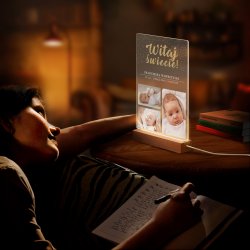 Lampka ramka XL z wydrukiem na szkle akrylowym i podświetleniem LED dla dziewczynki z okazji narodzin