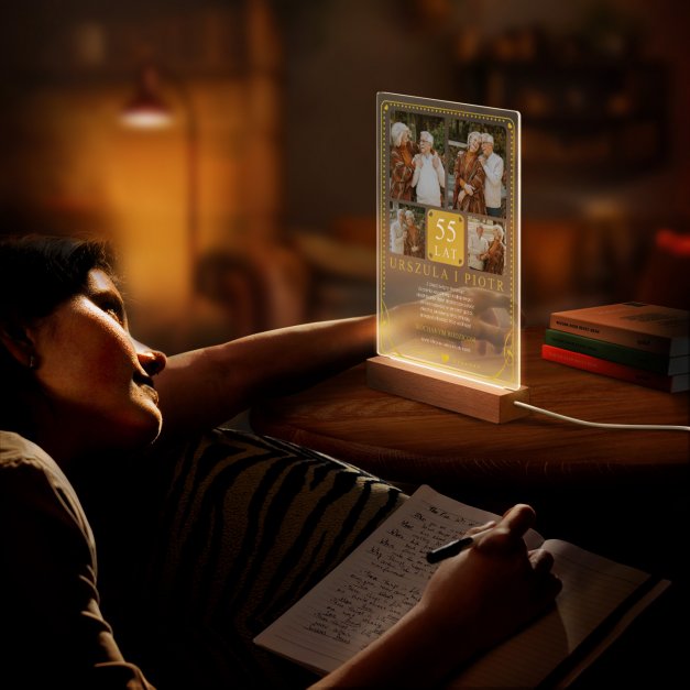 Lampka ramka XL z wydrukiem na szkle akrylowym i podświetleniem LED dla rodziców na 55 rocznicę ślubu