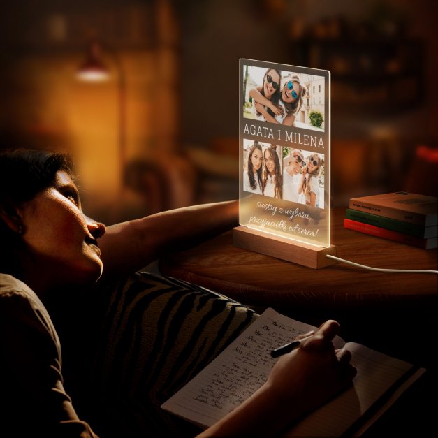 Lampka ramka XL z wydrukiem na szkle akrylowym i podświetleniem LED dla przyjaciółki siostry