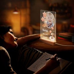 Lampka ramka XL z wydrukiem na szkle akrylowym i podświetleniem LED dla chłopca na roczek