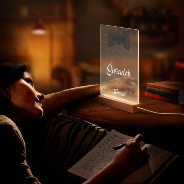 Lampka ramka XL z wydrukiem na szkle akrylowym i podświetleniem LED dla świadka jako podziękowanie ślubne