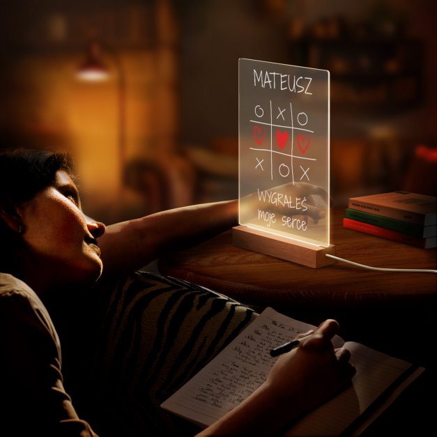 Lampka ramka XL z wydrukiem na szkle akrylowym i podświetleniem LED dla chłopaka narzeczonego męża na walentynki rocznicę