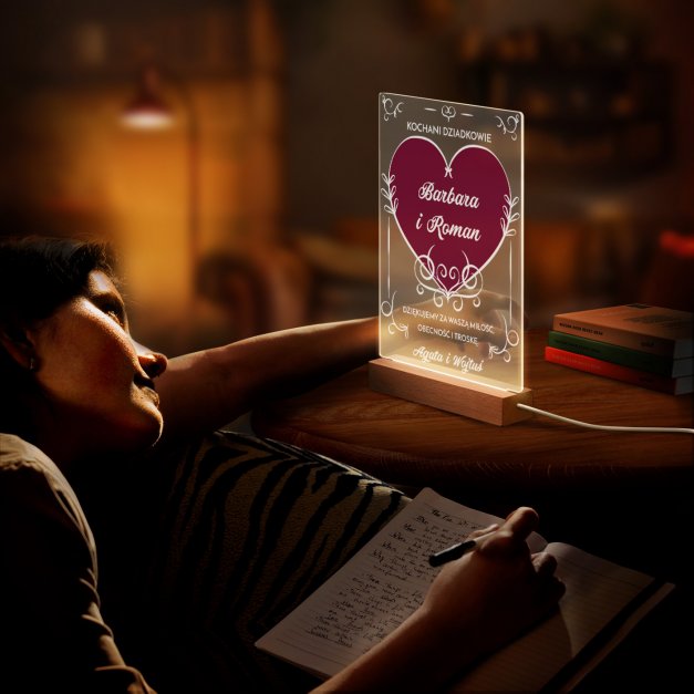 Lampka ramka XL z wydrukiem na szkle akrylowym i podświetleniem LED dla dziadków jako podziękowanie ślubne