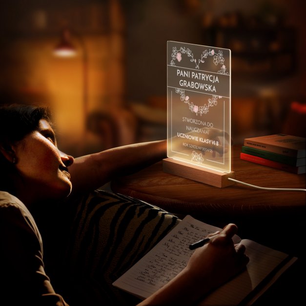 Lampka ramka XL z wydrukiem na szkle akrylowym i podświetleniem LED dla wychowawczyni nauczycielki