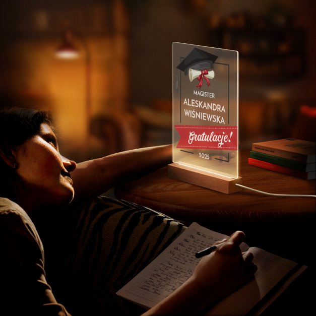 Lampka ramka XL z wydrukiem na szkle akrylowym i podświetleniem LED dla magistra
